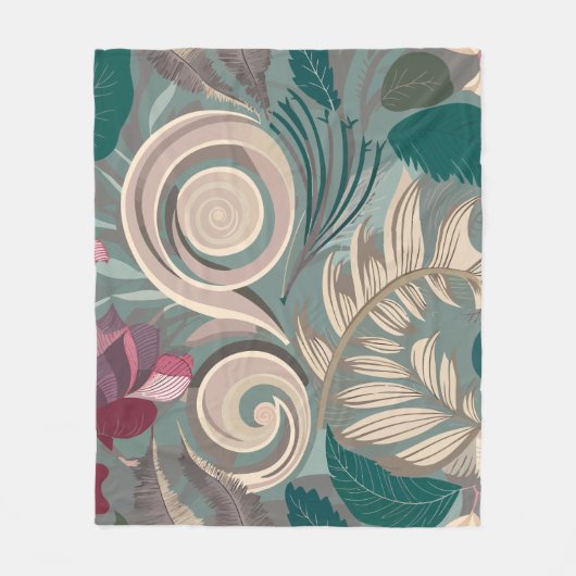 エレガントな植物花柄パターン フリースブランケット (正面)
