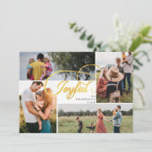 エレガントな楽しいゴールドのクリスマス フォト コラージュ シーズンカード (スタンド正面)