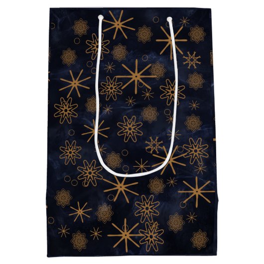 エレガントな模様 ネイビーブルー クリスマスおめでとう ミディアムペーパーバッグ (裏面)