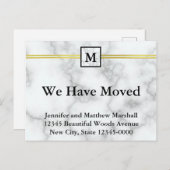 エレガントな模造大理石 白 イニシャル 引っ越し案内 案内ポストカード (正面/裏面)