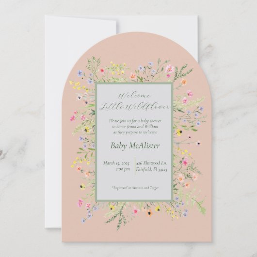 エレガントな歓迎小さな野の花のベイビーシャワー 招待状 (正面)