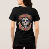 エレガントな死者の日のシュガースカル女性 トライブレンドTシャツ (裏面)