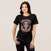 エレガントな死者の日のシュガースカル女性 トライブレンドTシャツ (正面全面)