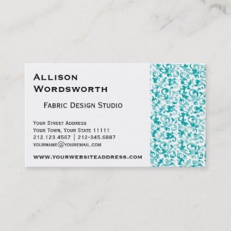 エレガントな水のティール（緑がかった色）のダマスク織の渦巻スクロール 名刺