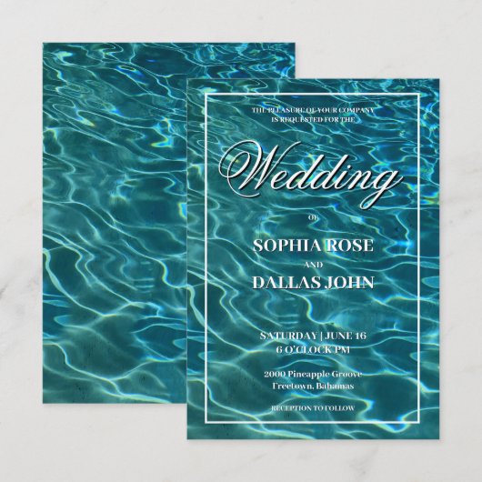 エレガントな水の湖 海の目的地 ウェディング 招待状 (正面/裏面)