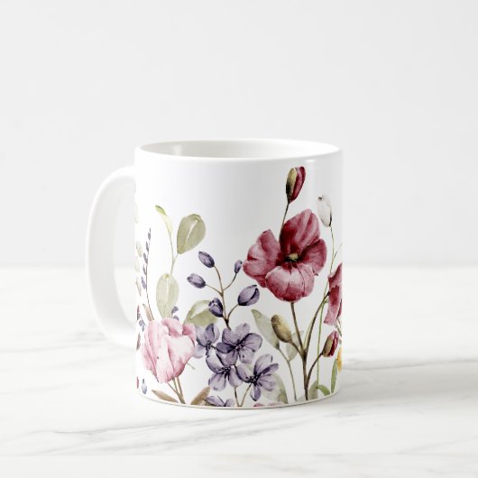 エレガントな水の色のフローラル – アーティスティックなマグカップ コーヒーマグカップ (正面左)