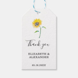エレガントな水彩のひまわり　ウェディングのお礼 ギフトタグ