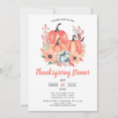 エレガントな水彩のカボチャの感謝祭の食事 招待状 (正面)