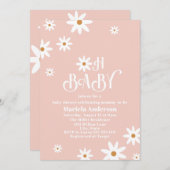 エレガントな水彩のデイジー　ベイビー・イン・ブルーム　ベイビーシャワー 招待状 (正面/裏面)