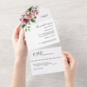 エレガントな水彩のピンクのバラの花束の結婚式 オールインワン招待状 (貼ってはがせる)