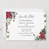 エレガントな水彩のポインセチアと松の写真 ウェディング セーブザデート (裏面)