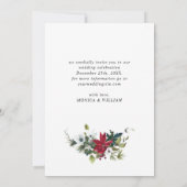 エレガントな水彩のポインセチアと松の枝のウェディング セーブザデート (裏面)