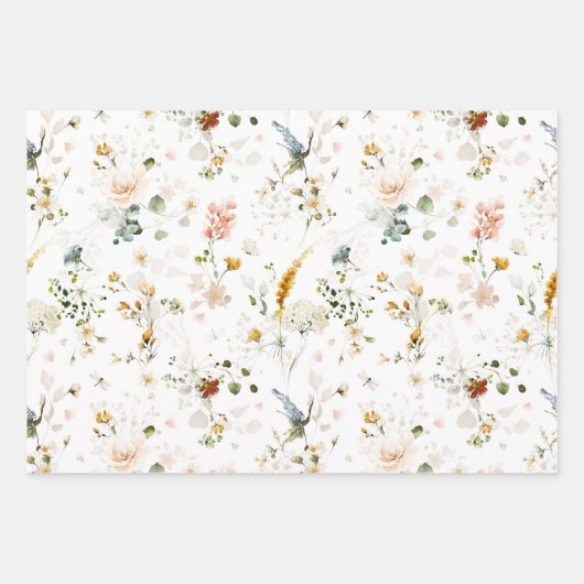 エレガントな水彩のワイルドフラワーガーデン ラッピングペーパーシート (正面3)