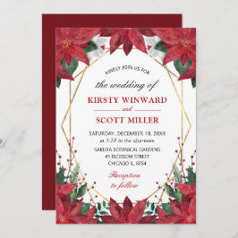 エレガントな水彩の冬の赤いポインセチアのウェディング 招待状