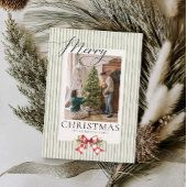 エレガントな水彩の弓とグリーンがスクリプトされたクリスマス シーズンカード