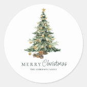 エレガントな水彩の木のクリスマス ラウンドシール (正面)