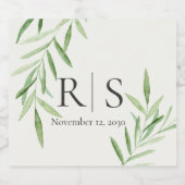 エレガントな水彩の柳の植物モノグラム スパークリングワインラベル (シングルラベル)