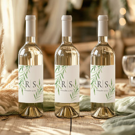 エレガントな水彩の柳の植物モノグラム ワインラベル