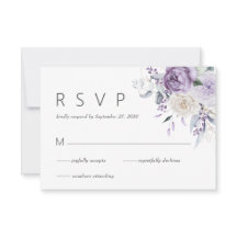 エレガントな水彩の紫の花の結婚式RSVP