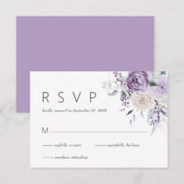 エレガントな水彩の紫の花の結婚式RSVP 出欠カード