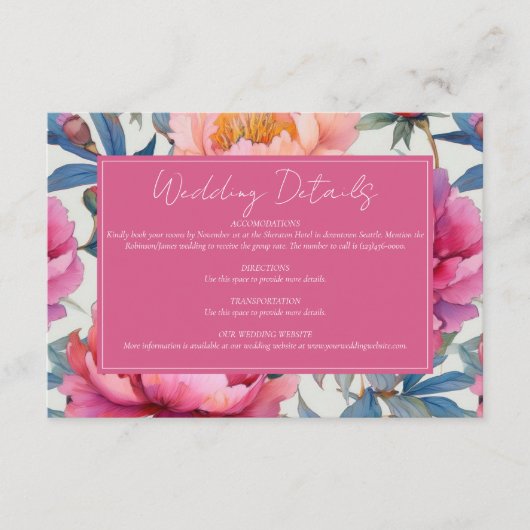 エレガントな水彩の芍薬の花のウェディング エンクロージャーカード (正面)