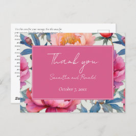 エレガントな水彩の芍薬の花 ウェディング サンクス ポストカード