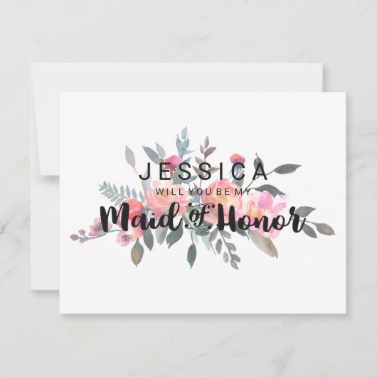 エレガントな水彩の芍薬　あなたは私の結婚式の伴娘になってくれる？ 招待状 (正面)