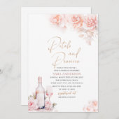 エレガントな水彩の花びらとプロセッコのブライダルショー 招待状 (正面/裏面)