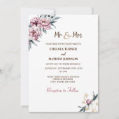 エレガントな水彩の花 牡丹 招待状 (正面)