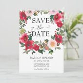 エレガントな水彩の赤いバラの花のSave the Date 招待状 (スタンド正面)