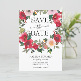エレガントな水彩の赤いバラの花のSave the Date 招待状