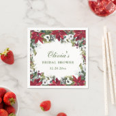 エレガントな水彩の赤いポインセチア ブライダルシャワー スタンダードカクテルナプキン (インサイチュ)