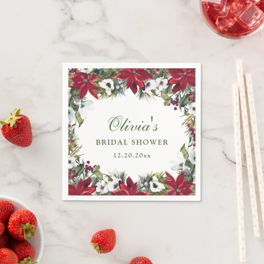 エレガントな水彩の赤いポインセチア ブライダルシャワー スタンダードカクテルナプキン (インサイチュ)