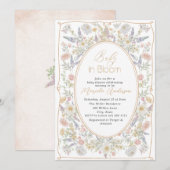 エレガントな水彩の赤ちゃんとピンクの花の blooom B 招待状 (正面/裏面)