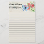 エレガントな水彩の野生の花と青い蝶 便箋 (正面)