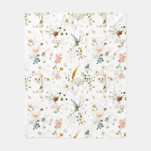 エレガントな水彩の野生の花の庭 フリースブランケット (正面)