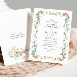 エレガントな水彩の野生の花の花束 ウェディング 招待状