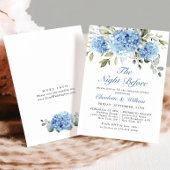 エレガントな水彩の青いハイドランジアのリハーサルディナー 招待状