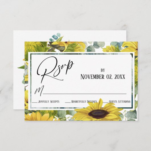 エレガントな水彩ひまわりとユーカリ 出欠カード (正面/裏面)