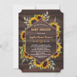 エレガントな水彩ひまわりウッドベイビーシャワー 招待状