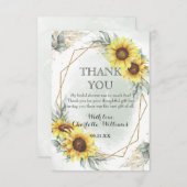 エレガントな水彩ひまわりグリーン ブライダルシャワー サンキューカード (正面/裏面)