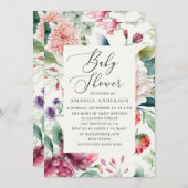 エレガントな水彩アジアンボホフラワーベビーシャワー 招待状 (正面/裏面)