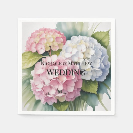 エレガントな水彩アジサイの結婚式 スタンダードカクテルナプキン (正面)