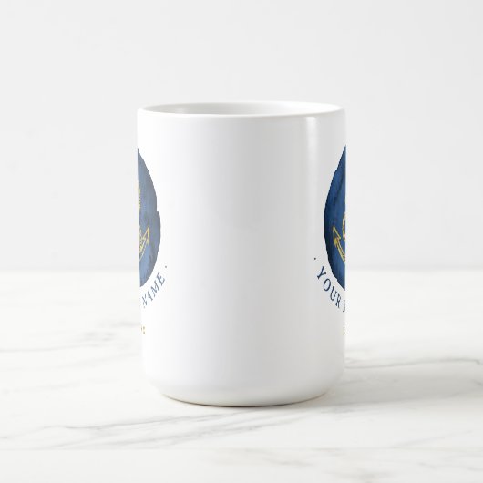 エレガントな水彩アンカー ネイビーブルー コーヒーマグカップ (中央)