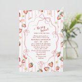 エレガントな水彩イラストの苺の女の子 ベビーシャワー招待状 招待状 (スタンド正面)