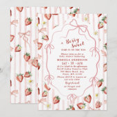 エレガントな水彩イラストの苺の女の子 ベビーシャワー招待状 招待状 (正面/裏面)