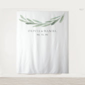 エレガントな水彩オリーブの枝 ウェディングバックドロップ タペストリー (正面)