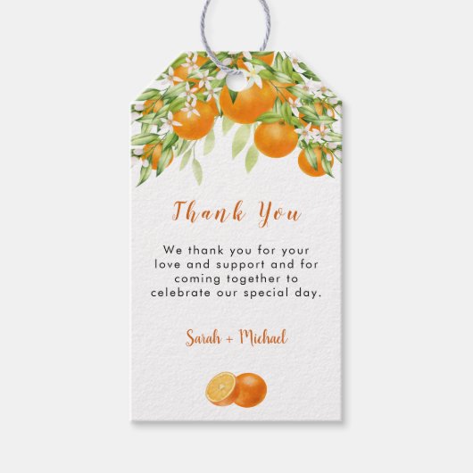 エレガントな水彩オレンジのベビーシャワーお礼 ギフトタグ (正面)