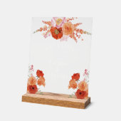 エレガントな水彩オレンジの花のウェルカムウェディング アクリルサイン (傾斜)