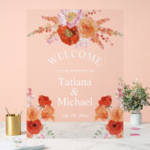 エレガントな水彩オレンジの花のウェルカムウェディング アクリルサイン (ウェディング)